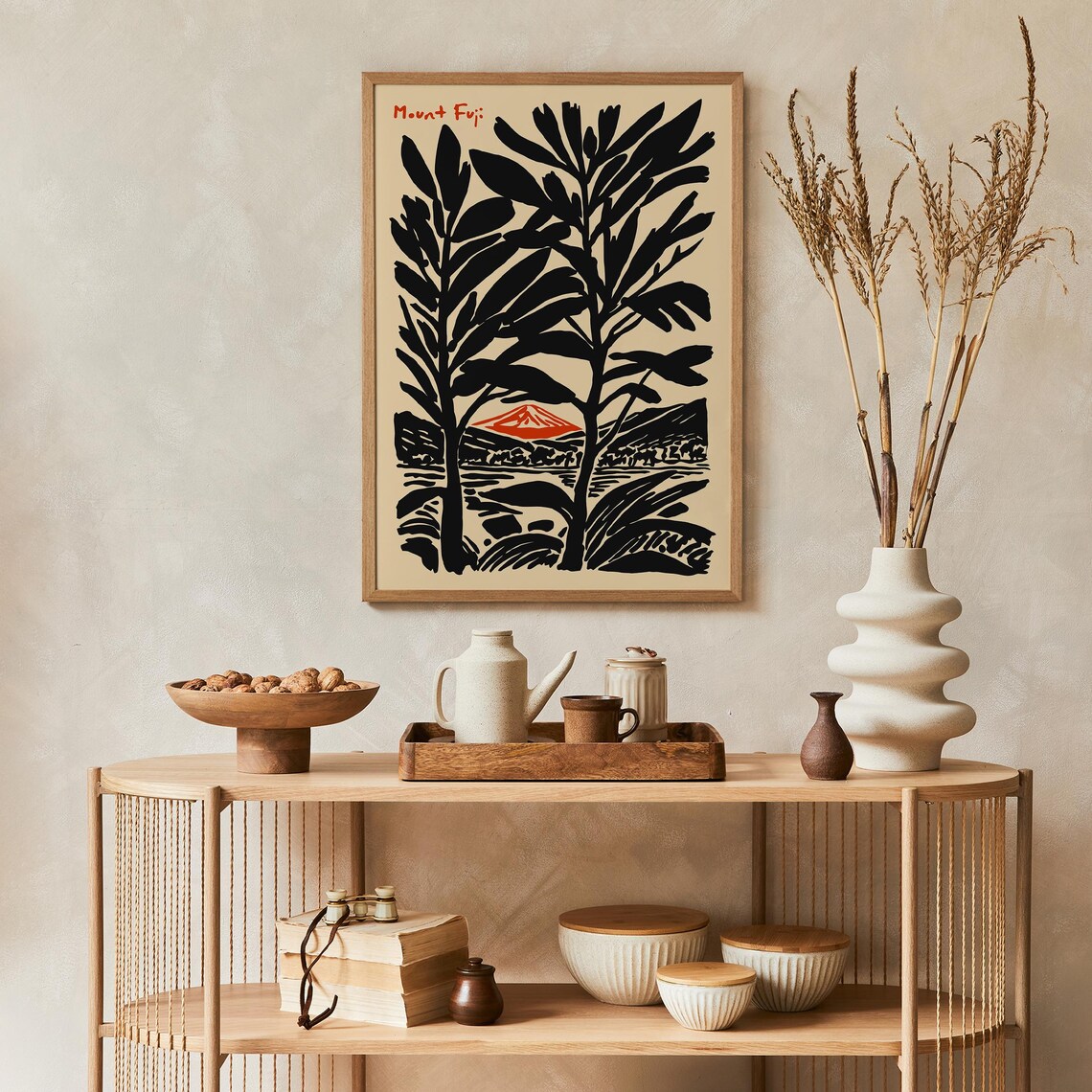 Mount Fuji Red Peak Through Black Tree Silhouette Japan Poster - Image 5