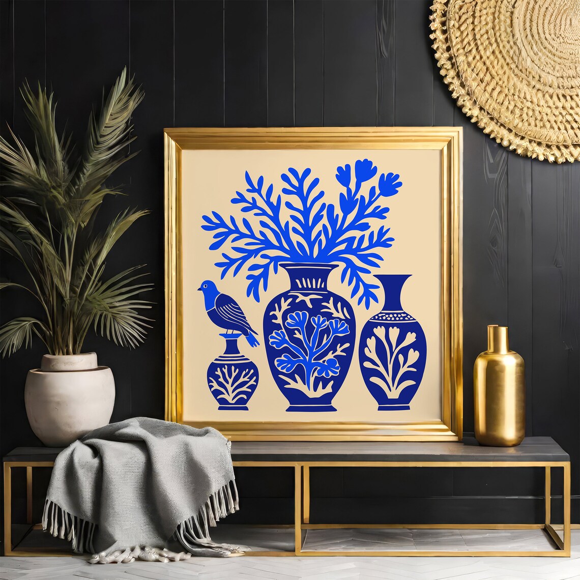 Blue Porcelain Vase Still Life With Bird Floral Botanical Poster - Image 3