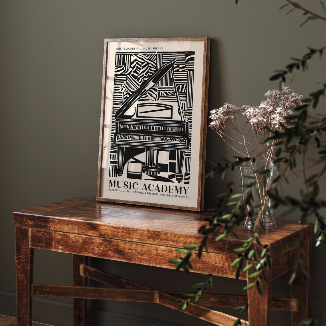 Music Academy Poster Piano Classical Music Print Vintage Music Wall Art California Concert Print Travel Poster Black And Beige Jazz Art - Image 2