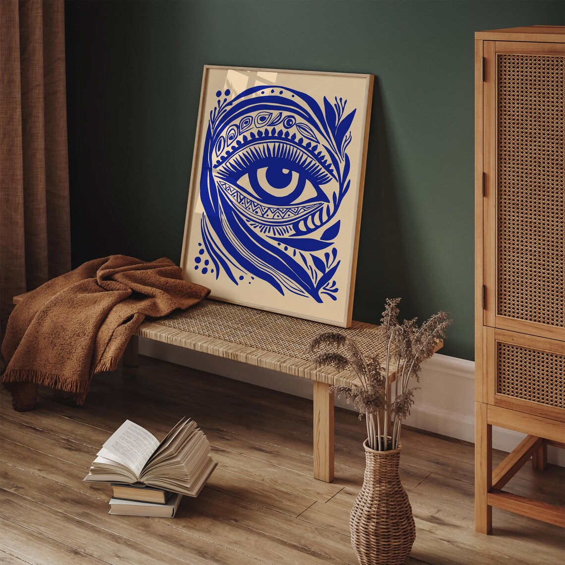 Blue Bohemian Eye Abstract Linocut Style Bold Spiritual Print - Image 2