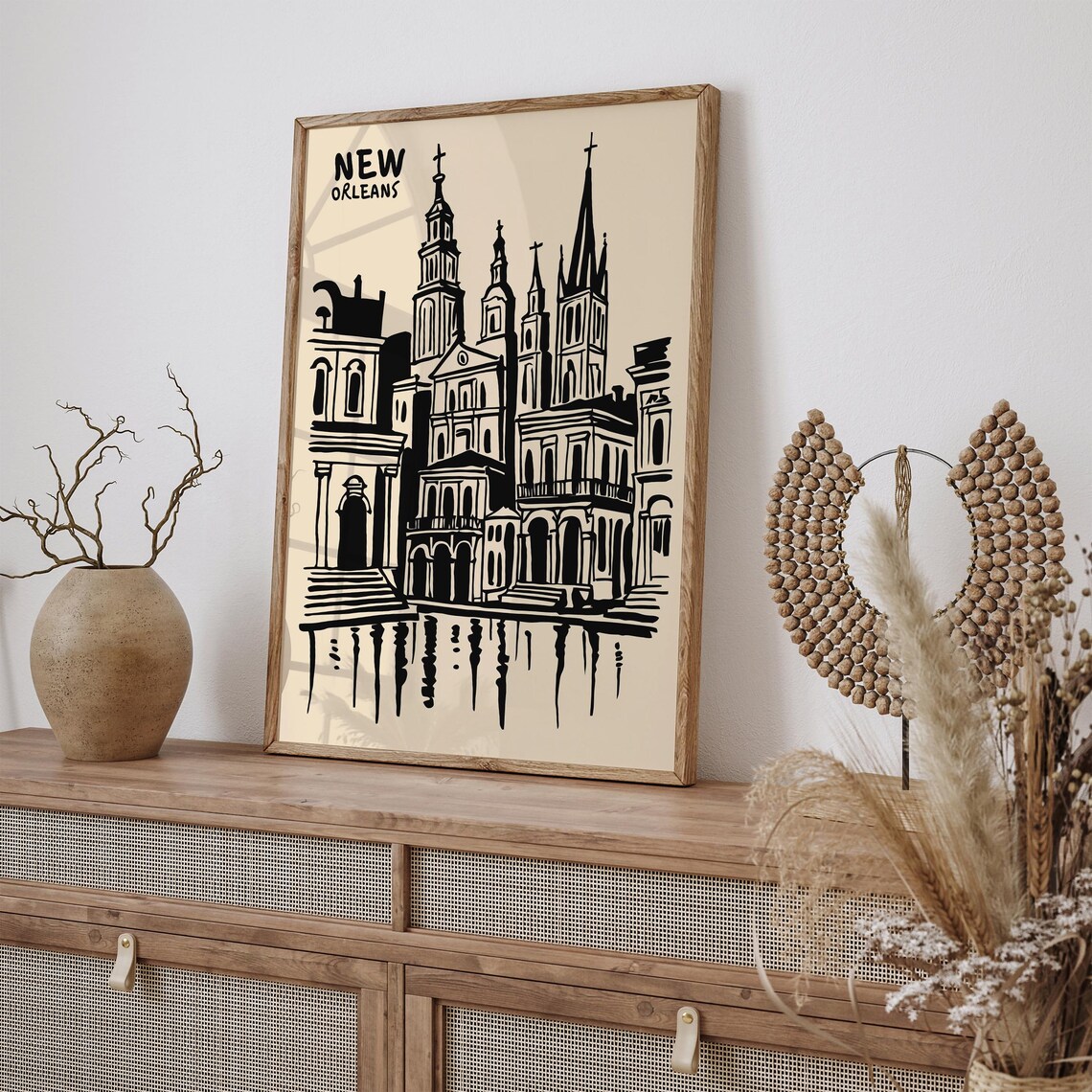 New Orleans Black Ink Skyline Saint Louis Cathedral Travel Poster - Image 2