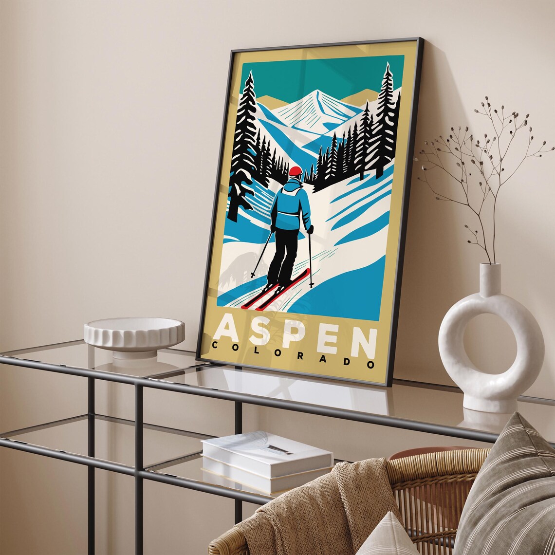 Aspen Colorado Ski Resort Retro Skier Winter Mountain Travel Poster - Image 5