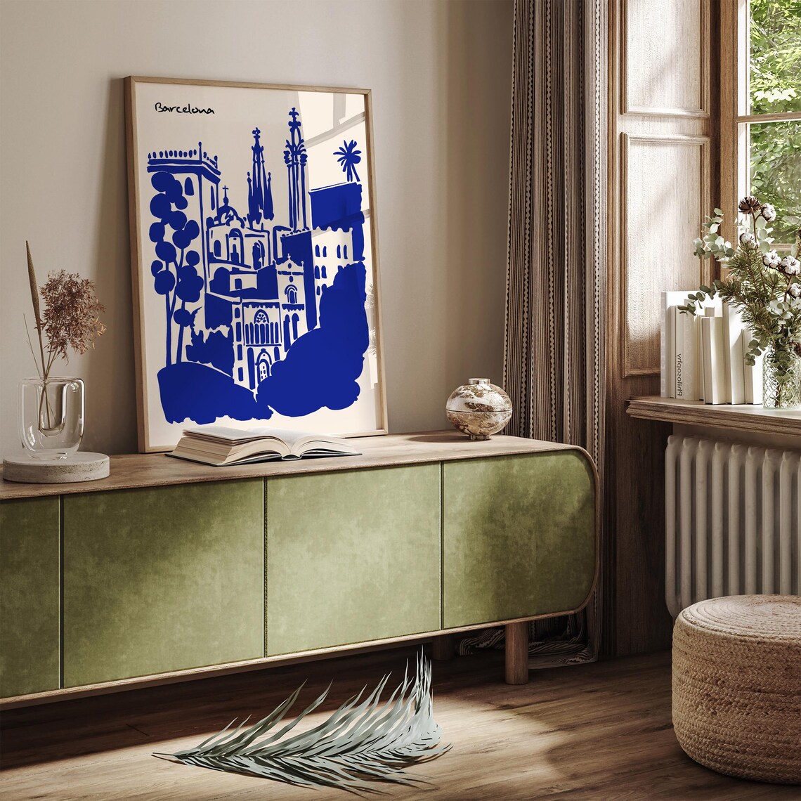 Barcelona Blue Ink Skyline With Cathedral Spires Travel Poster - Image 3