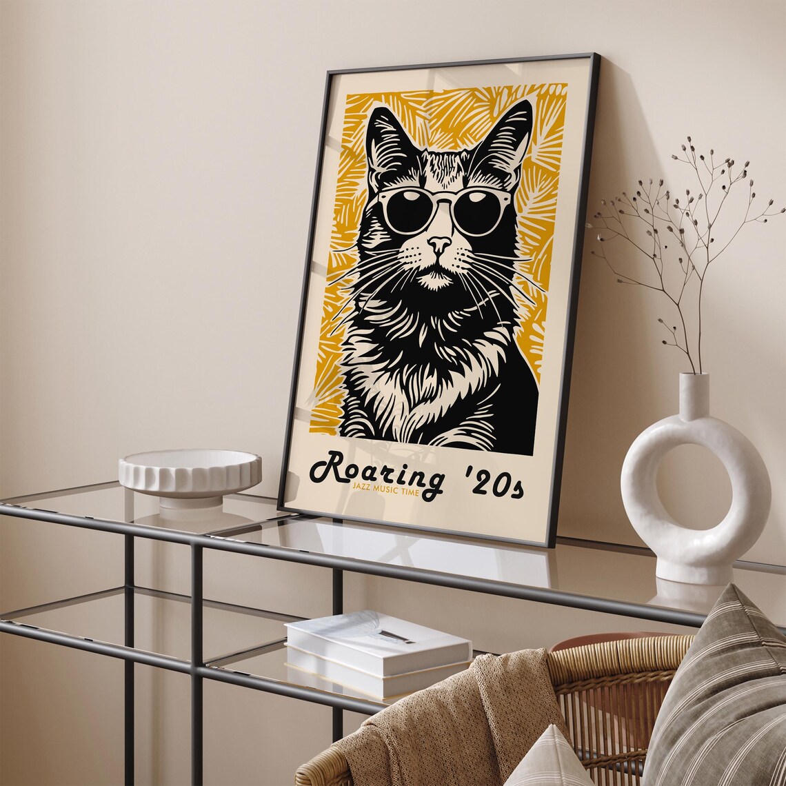 Roaring Twenties Jazz Music Time Cat Sunglasses Retro Art Poster - Image 2