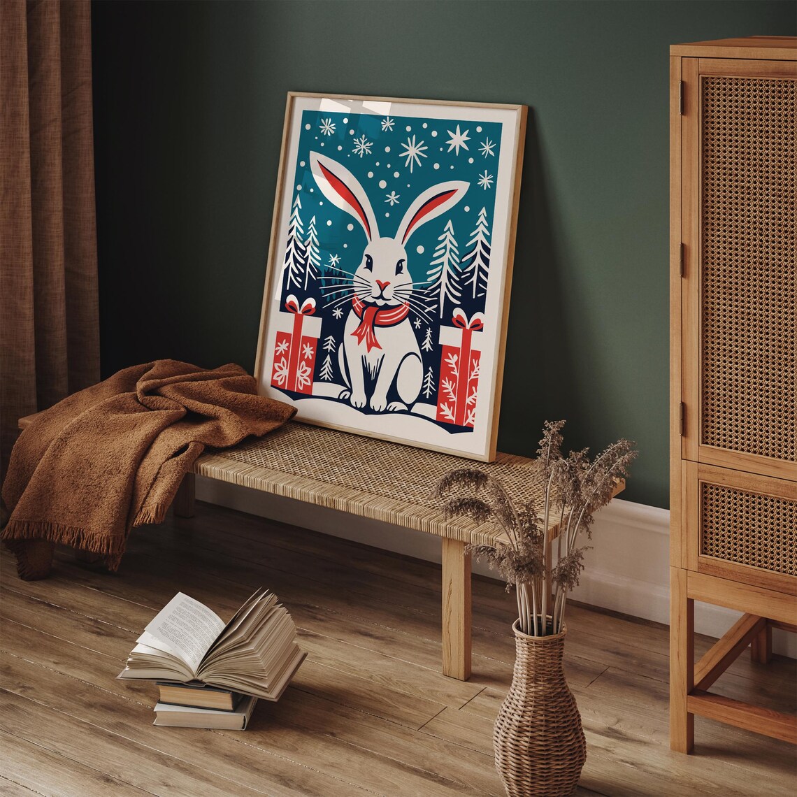 White Christmas Bunny Winter Scene Gift Holiday Festive Poster - Image 5