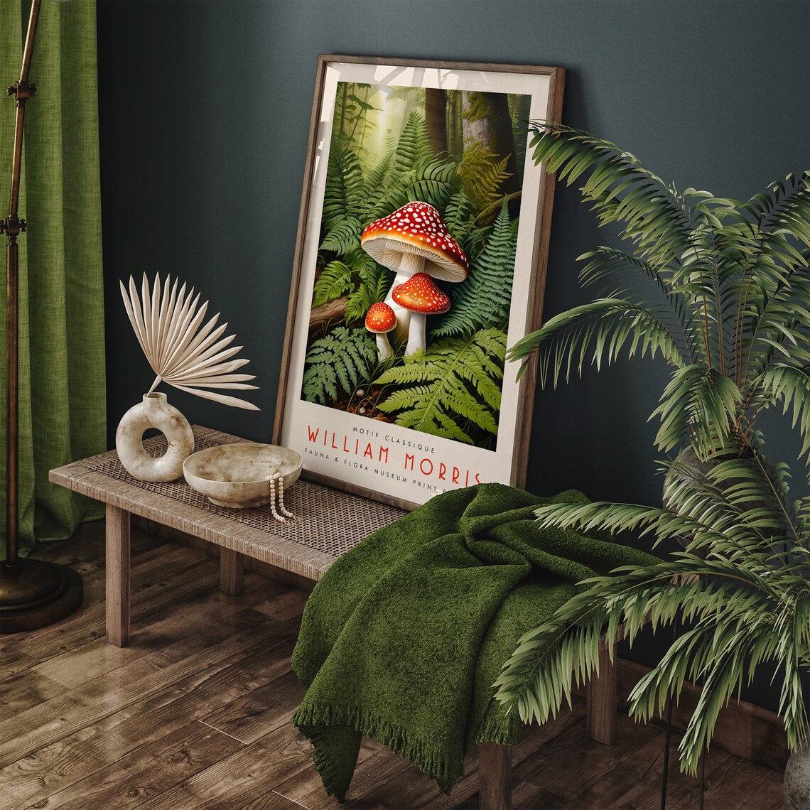 William Morris Mushroom Poster with Red Fly Agaric in Fern Forest - Image 2