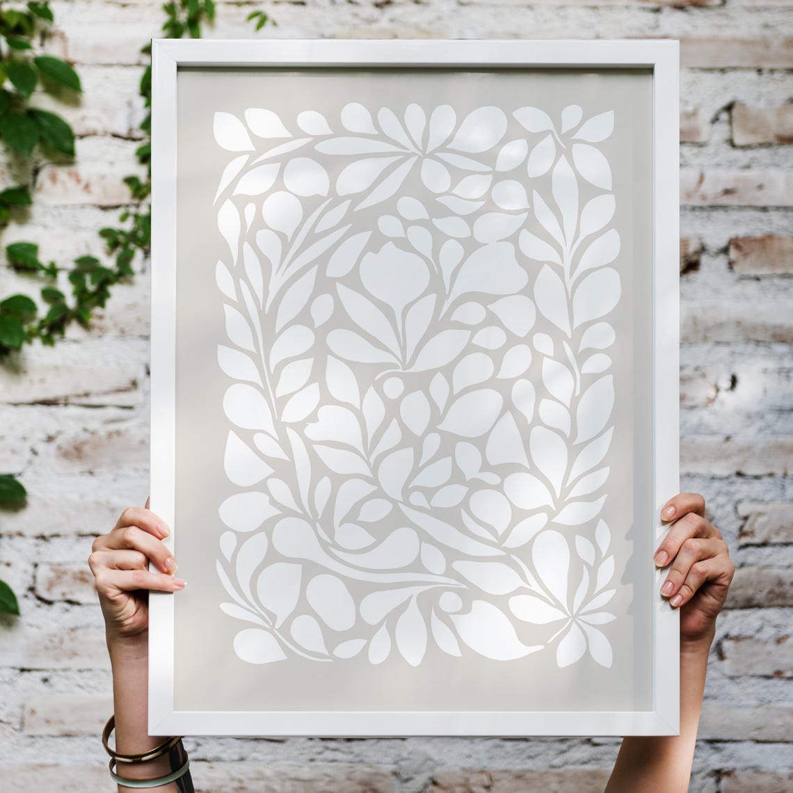 Minimalist White Botanical Poster with Leafy Paper Cut Design - Image 4
