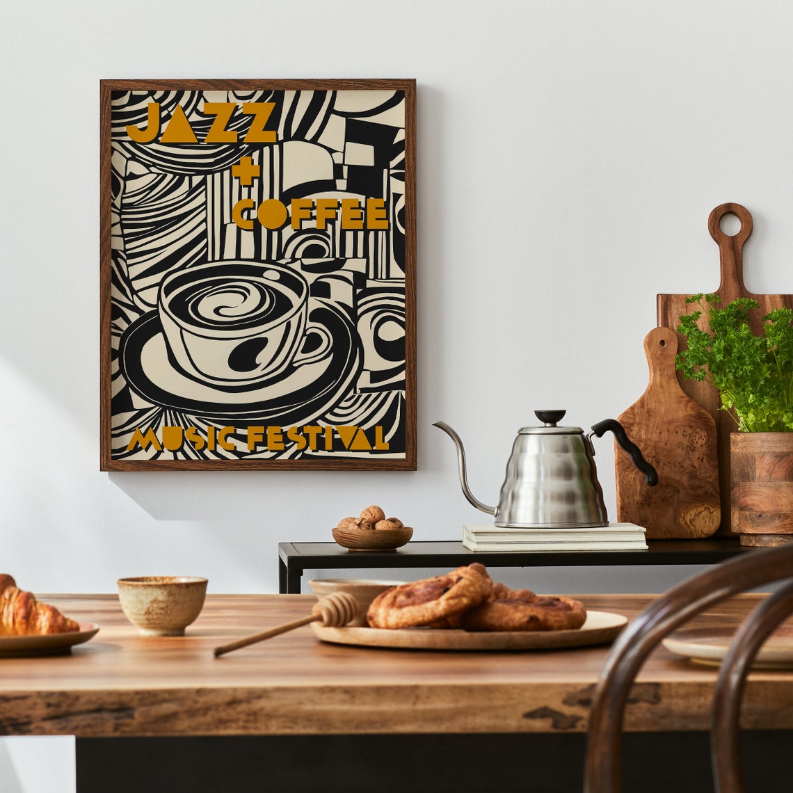 Jazz and Coffee Music Festival Abstract Cup Modern Art Poster - Image 3