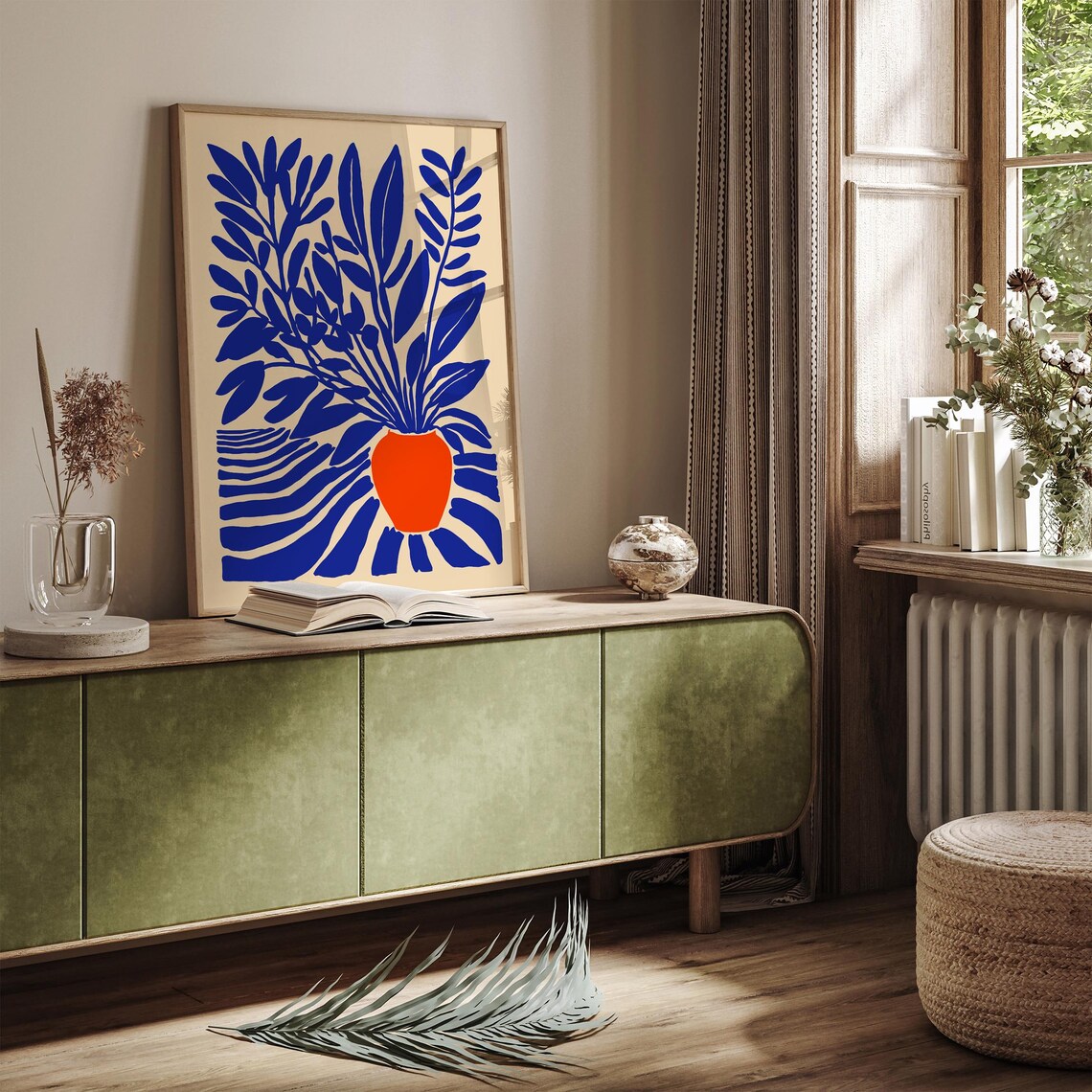 Blue Foliage in Orange Vase Bold Matisse Style Botanical Poster - Image 3