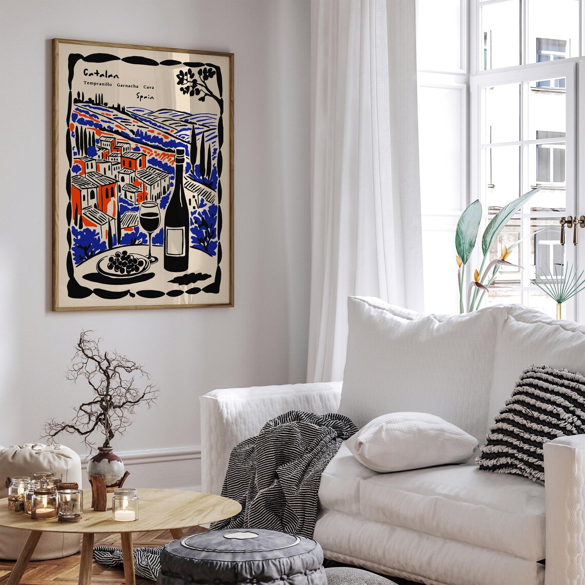 Catalan Spain Wine Colorful Village Vineyard Bottle Art Poster - Image 5