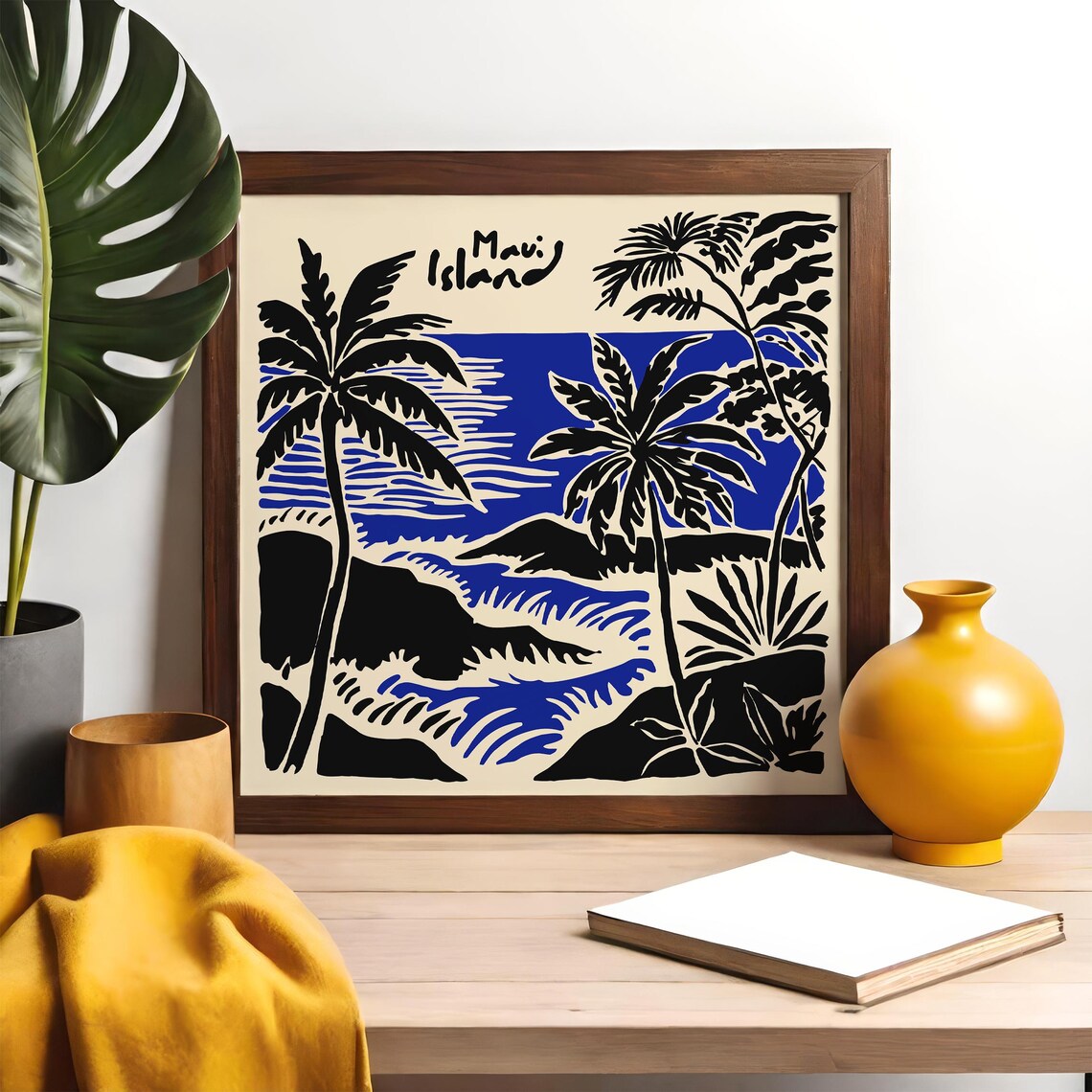 Maui Island Palm Trees And Ocean Waves Square Hawaii Travel Poster - Image 3