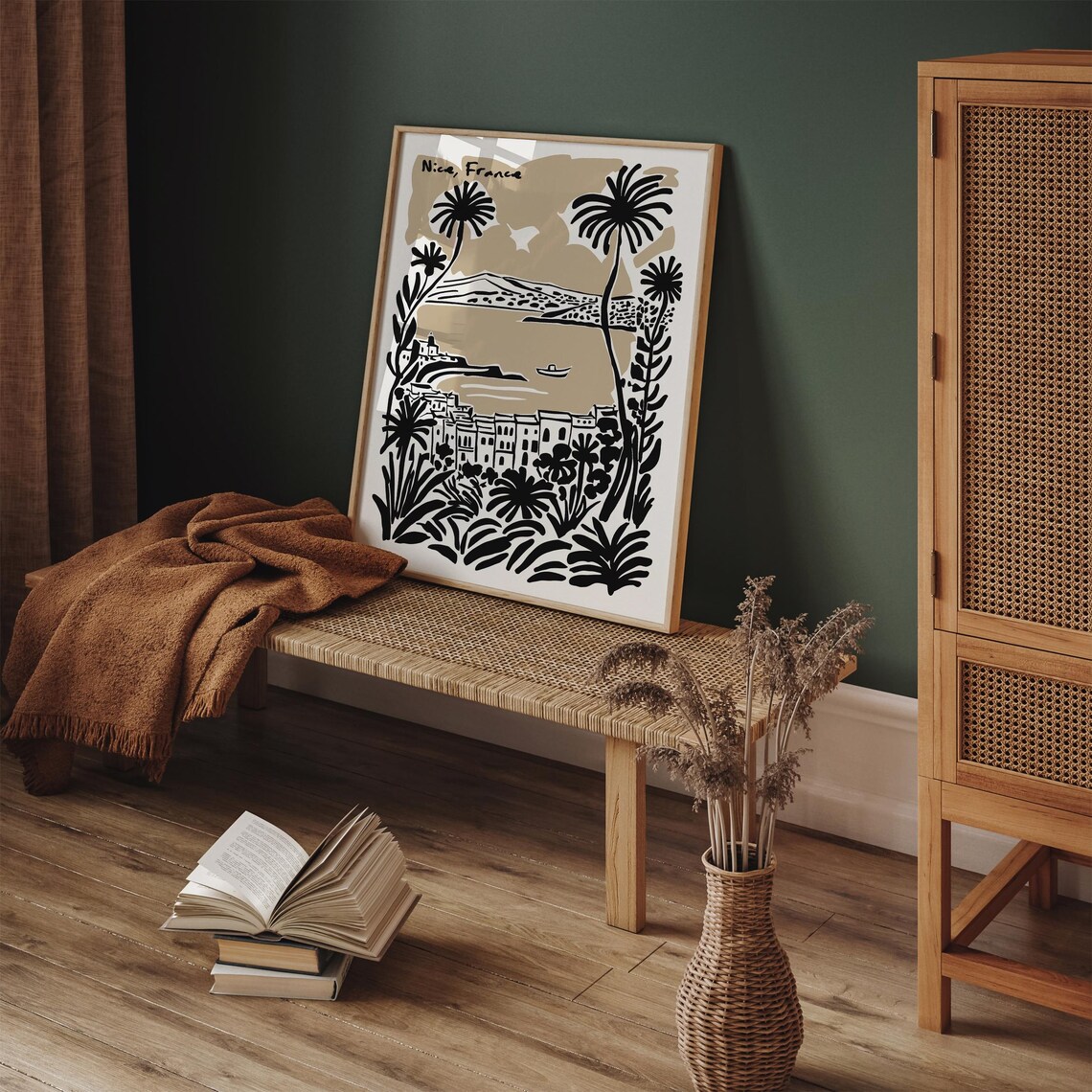 Nice France Mediterranean Bay Palm Trees Retro Travel Art Poster - Image 3