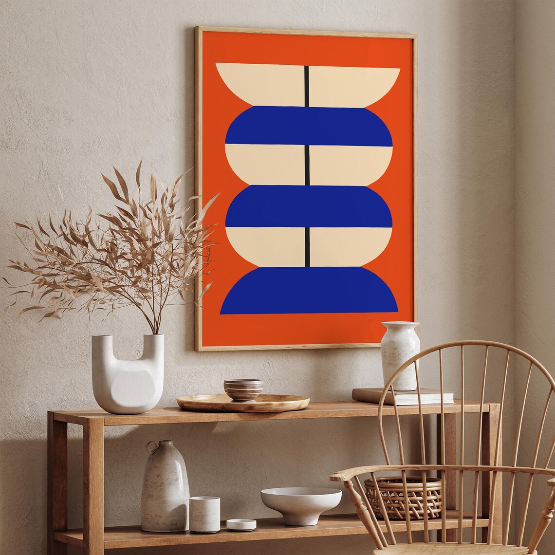 Red Blue Cream Geometric Circles Bauhaus Abstract Art Poster - Image 2