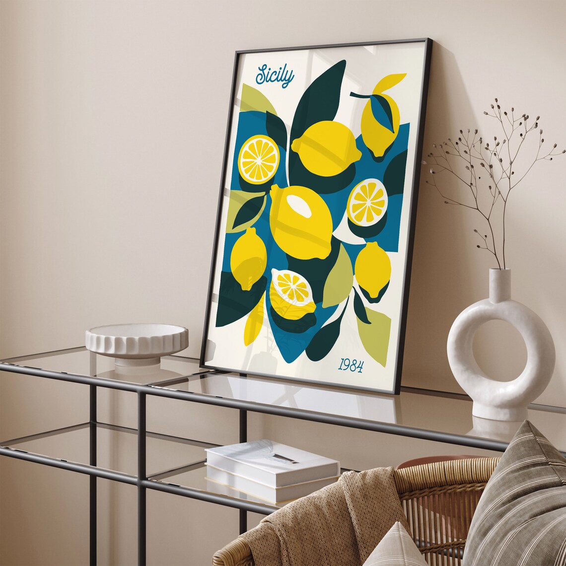 Retro Sicily 1984 Lemon Poster with Bright Citrus Fruit Illustration - Image 5