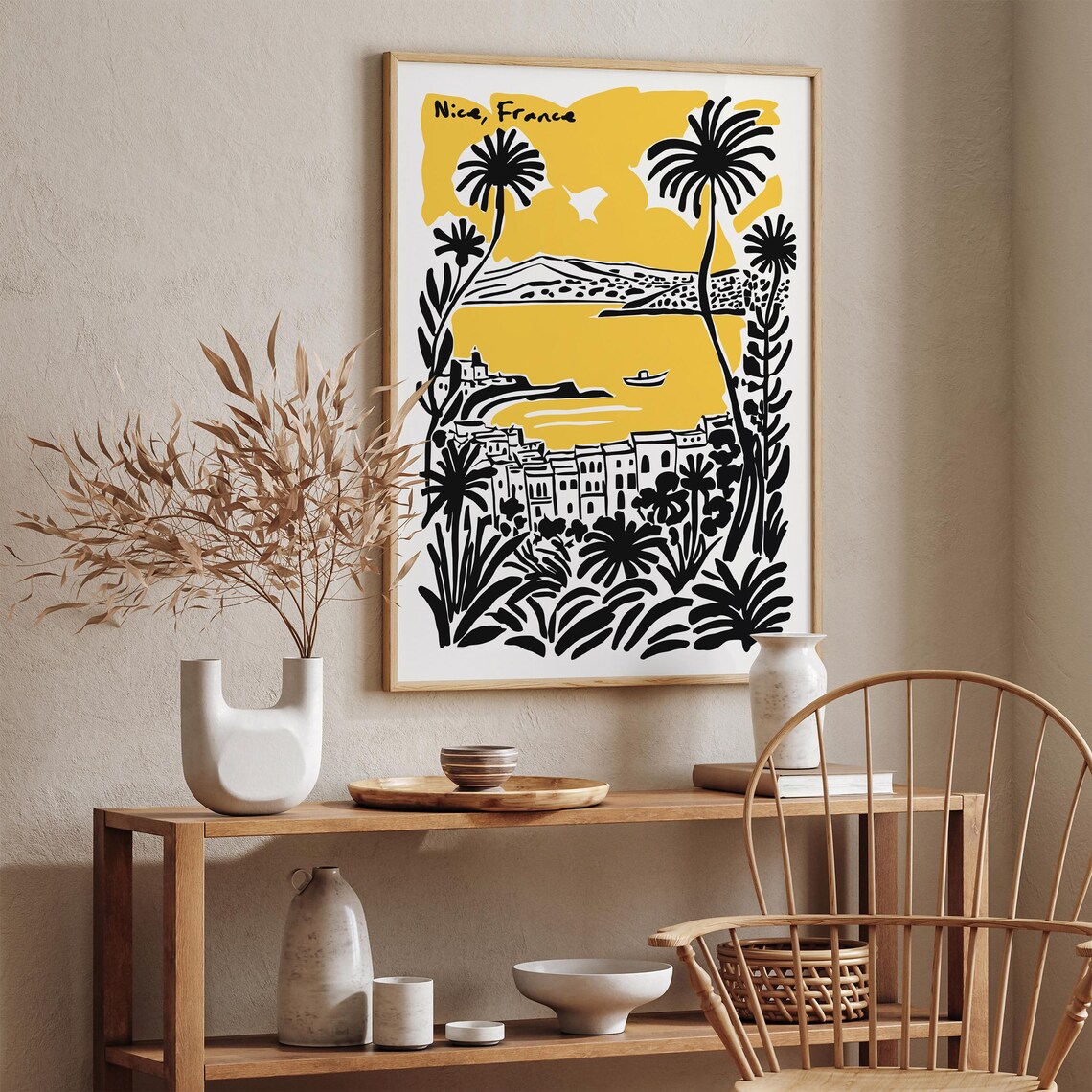 Nice France Mediterranean Bay Palm Trees Retro Travel Art Poster - Image 4