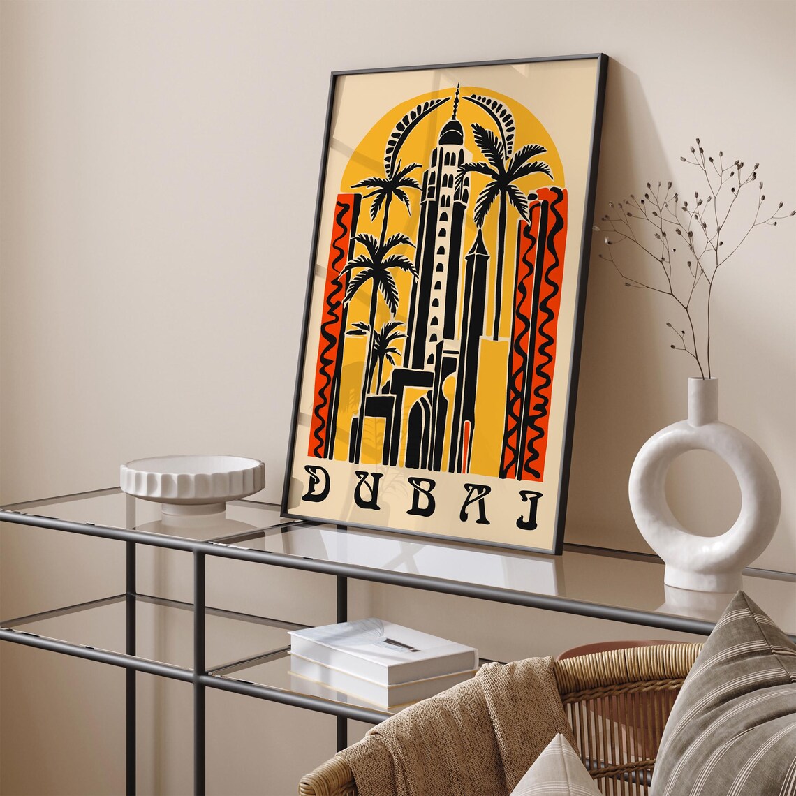 Dubai Cityscape Art Deco Sunset Palm Trees Vintage Travel Poster - Image 2