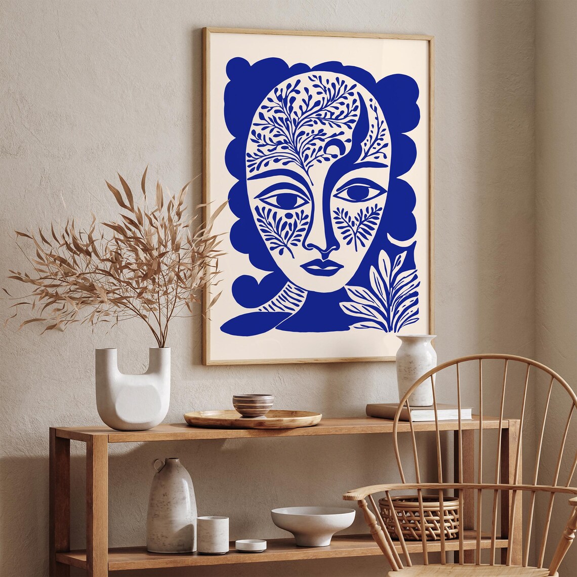 Abstract Blue Woman Botanical Face Modern Portrait Gallery Art Poster - Image 3
