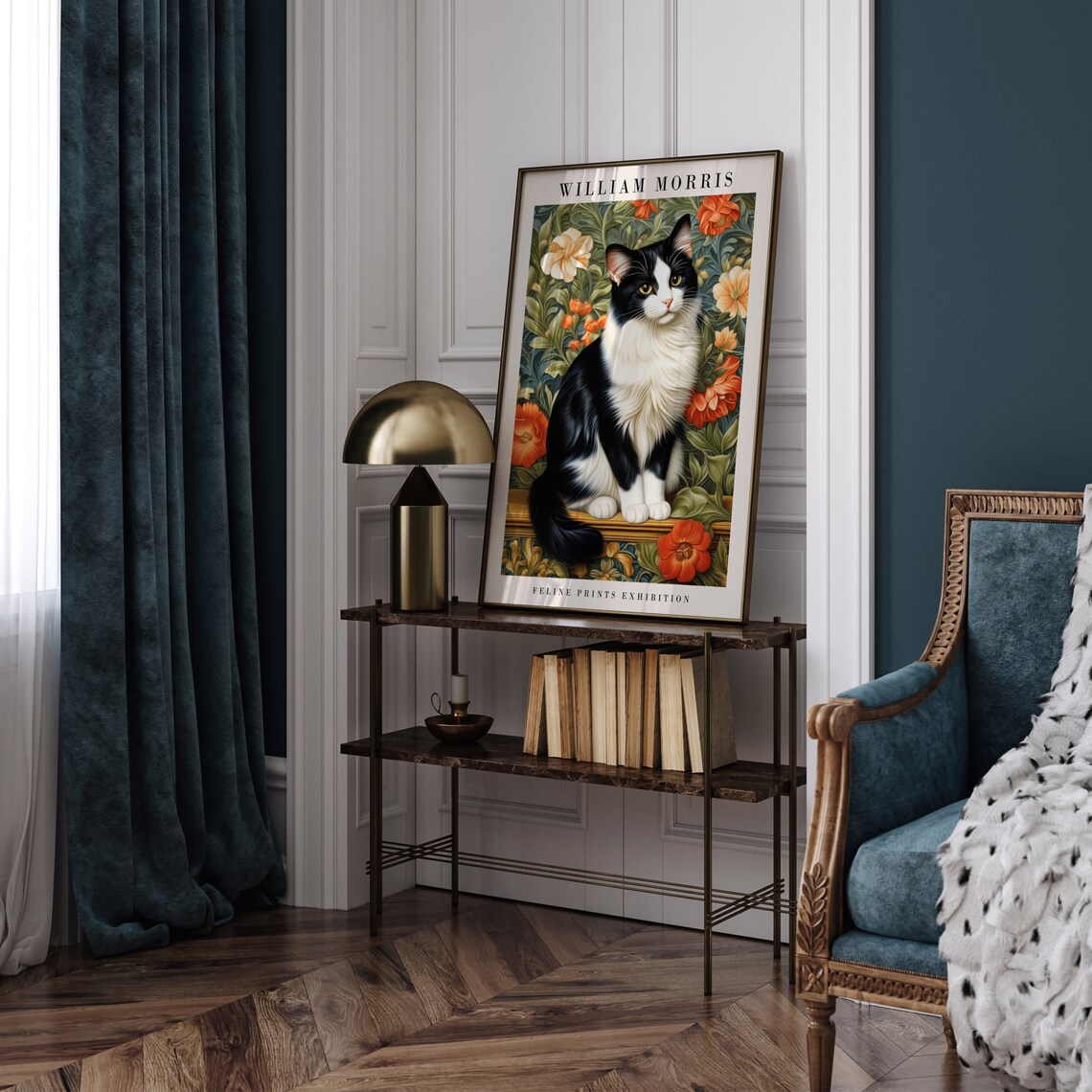 William Morris Feline Prints Exhibition Tuxedo Cat Art Poster - Image 6
