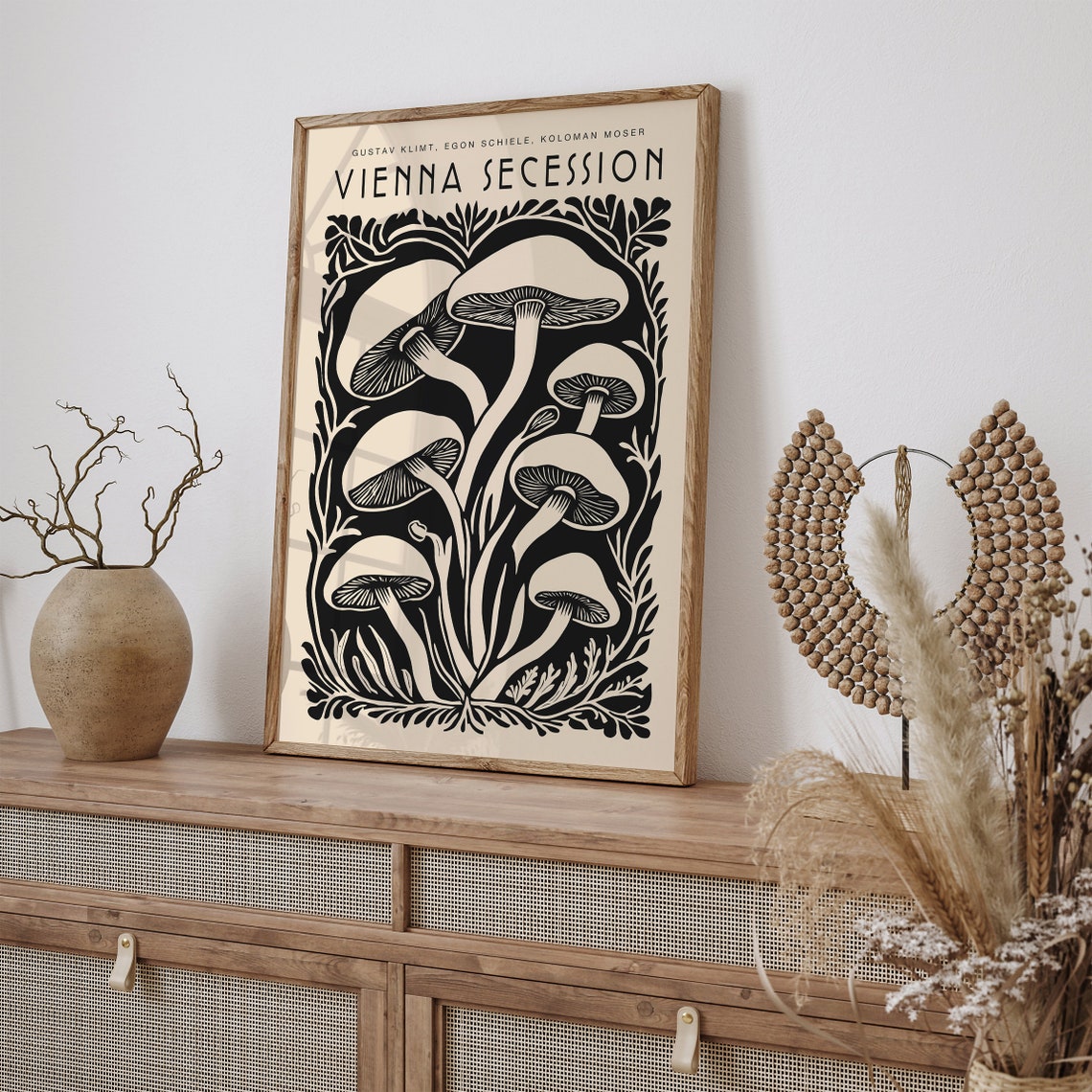 Vienna Secession Mushroom Art Nouveau Black Beige Decor Poster - Image 4