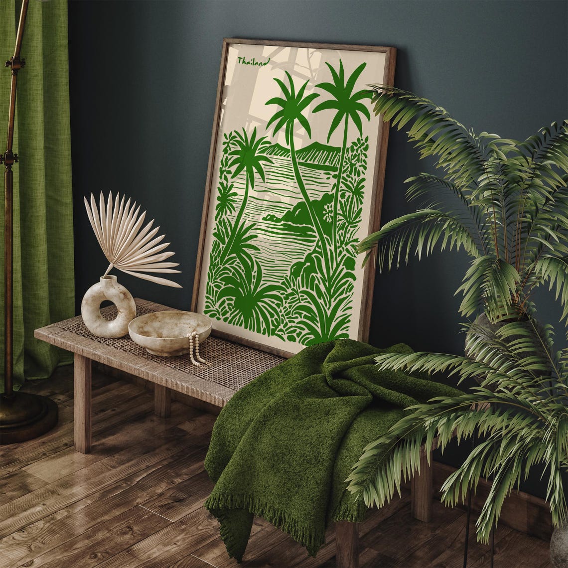 Thailand Green Palm Lagoon Tropical Coastal Travel Art Poster - Image 6