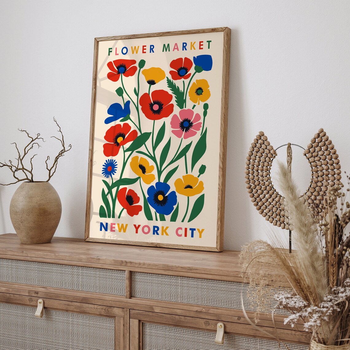 Vibrant Flower Market New York City Retro Poppy Botanical Poster - Image 5