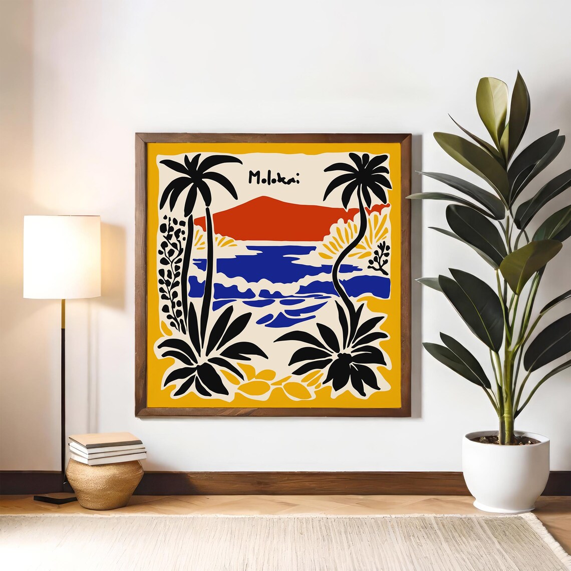 Molokai Hawaii Palm Trees Red Hills Bold Tropical Art Poster - Image 5
