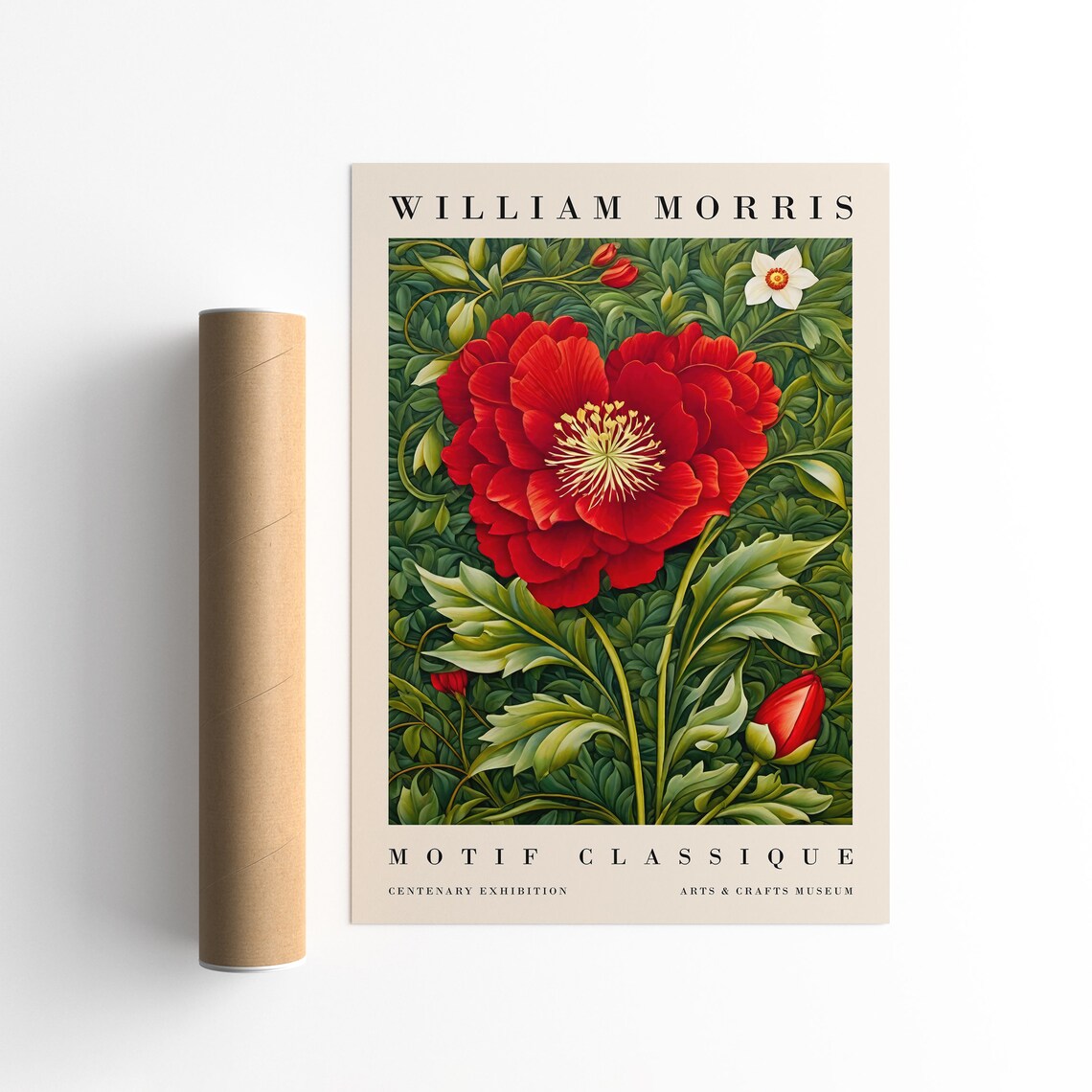 William Morris Motif Classique Red Poppy Centenary Exhibition Poster - Image 3