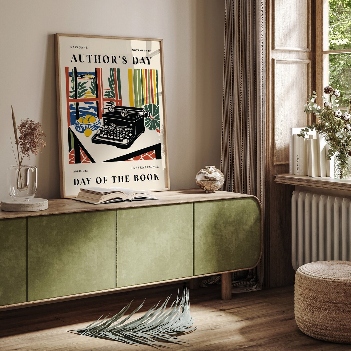 National Author's Day Book Typewriter Seaside Window Edition Poster - Image 4