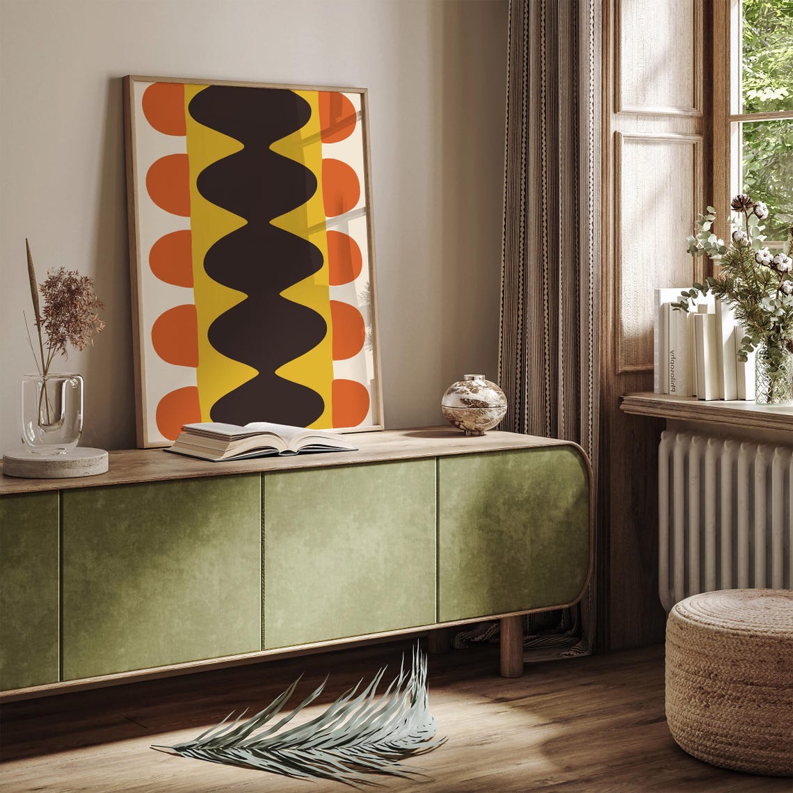 Groovy 70s Retro Abstract Poster with Wavy Brown Orange Shapes - Image 3