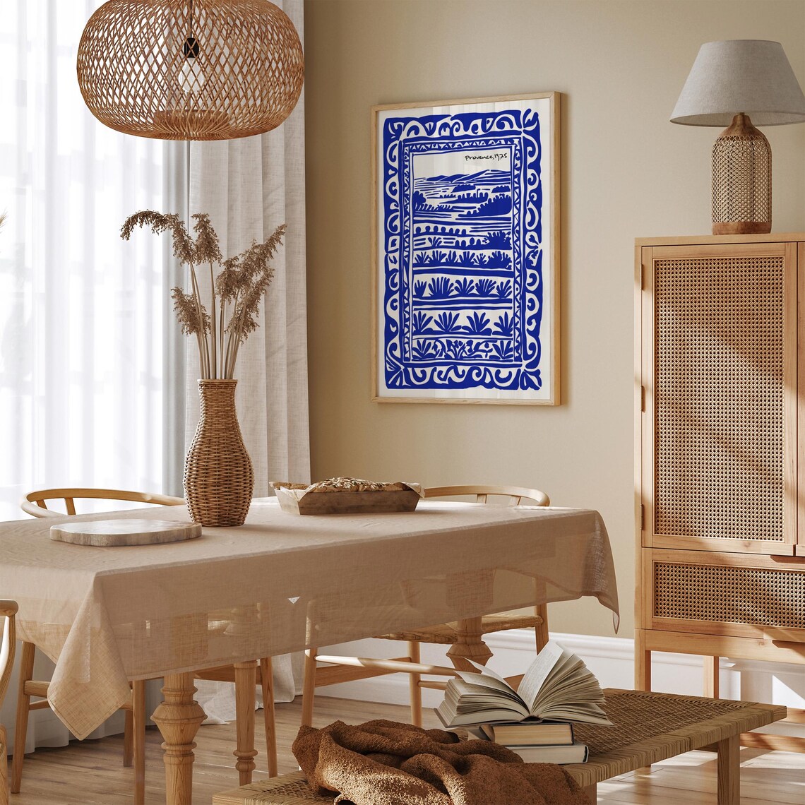 Provence 1975 Blue French Countryside Landscape Linocut Poster - Image 3