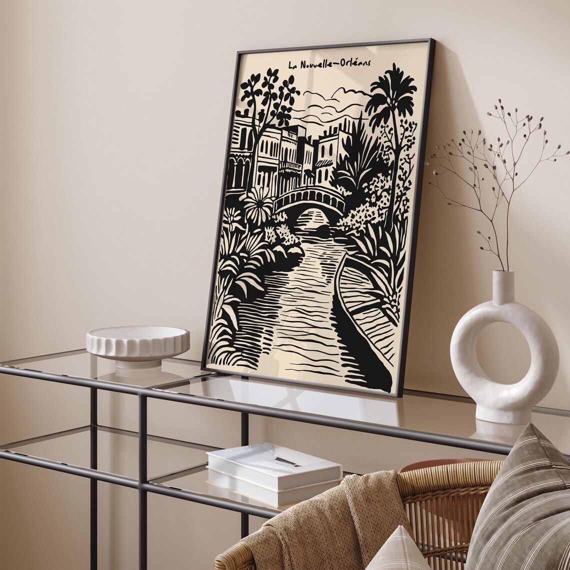 La Nouvelle-Orleans Canal Bridge Black Ink French Quarter Poster - Image 3
