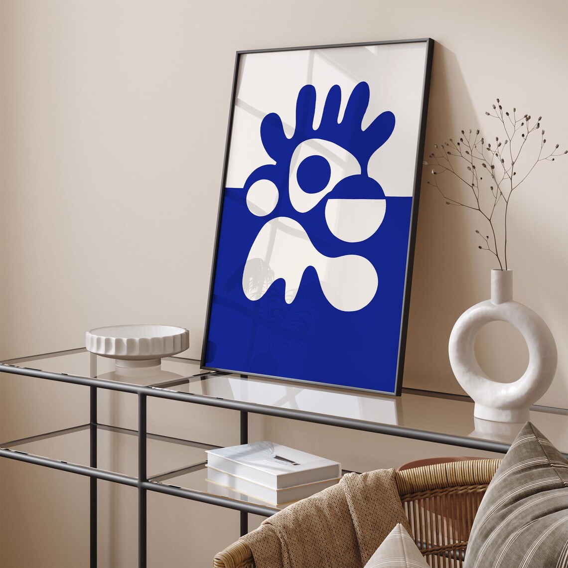 Bold Matisse Inspired Navy Blue and White Organic Shapes Poster - Image 4