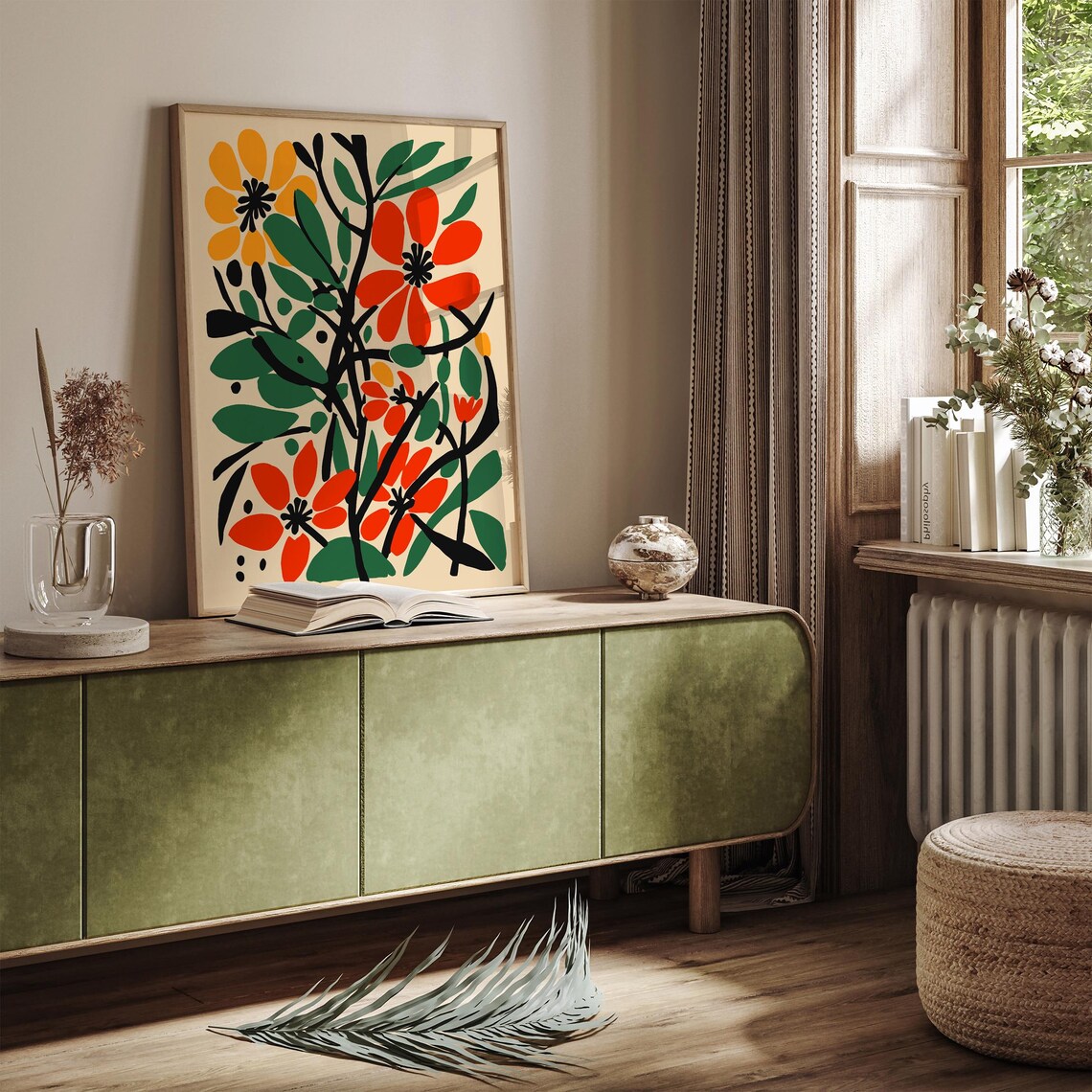Bold Colorful Mid Century Floral Botanical Illustration Art Poster - Image 4