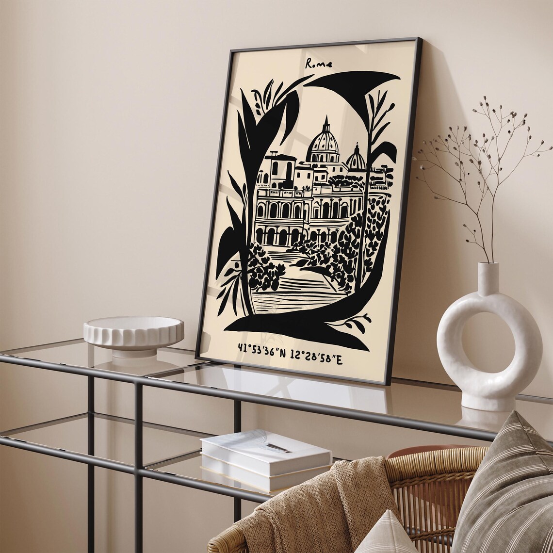 Rome Cityscape Poster With Colosseum Drawn In Bold Black Ink - Image 2
