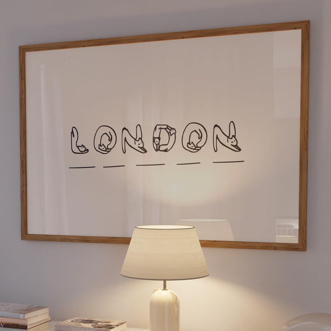 London Cat Doodle Handwritten Lettering Funny Feline Typography Poster