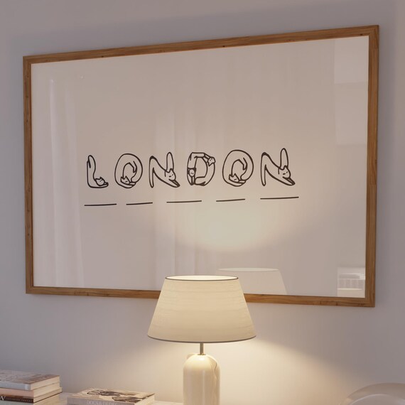 London Cat Doodle Handwritten Lettering Funny Feline Typography Poster