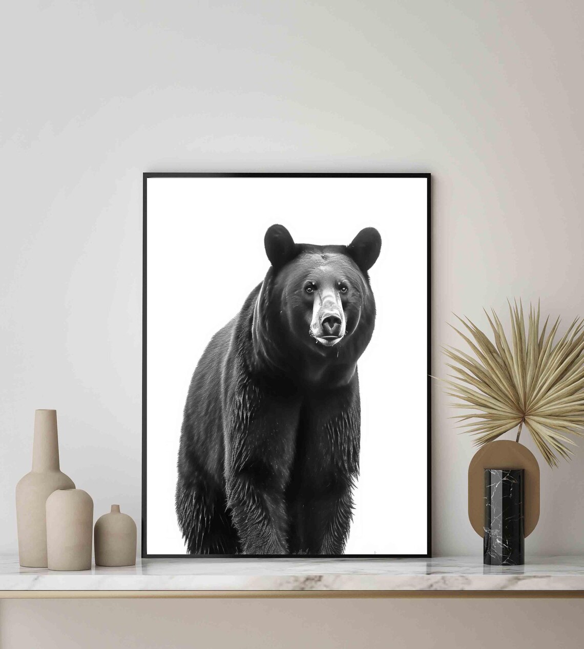 Majestic Black Bear Standing Portrait in Black and White Art Poster - Image 4