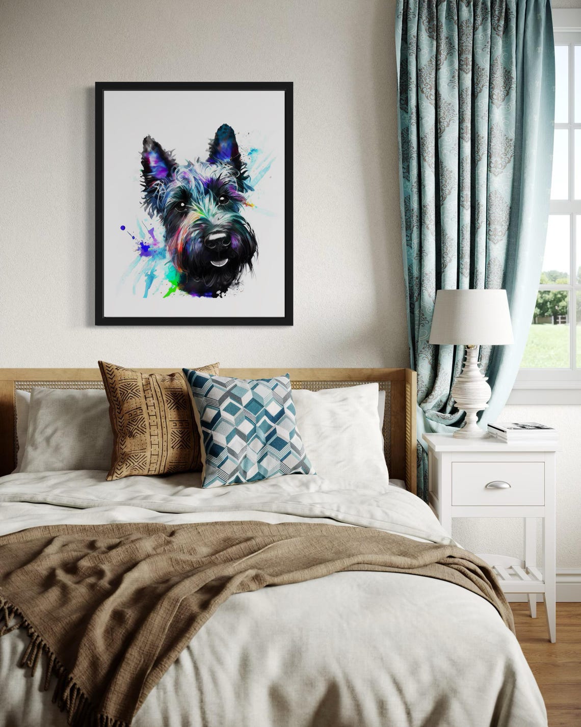 Scottish Terrier Black Dog Rainbow Watercolor Portrait Art Poster - Image 4