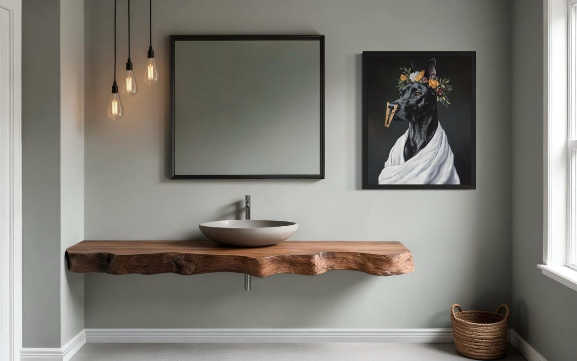 Black Great Dane Flower Crown Clothespin Funny Restroom Poster - Image 4