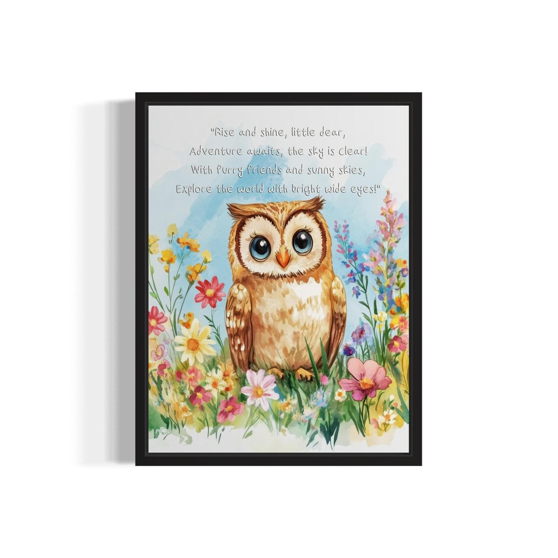 Big Eyed Baby Owl with Sweet Adventure Poem Nursery Wall Poster