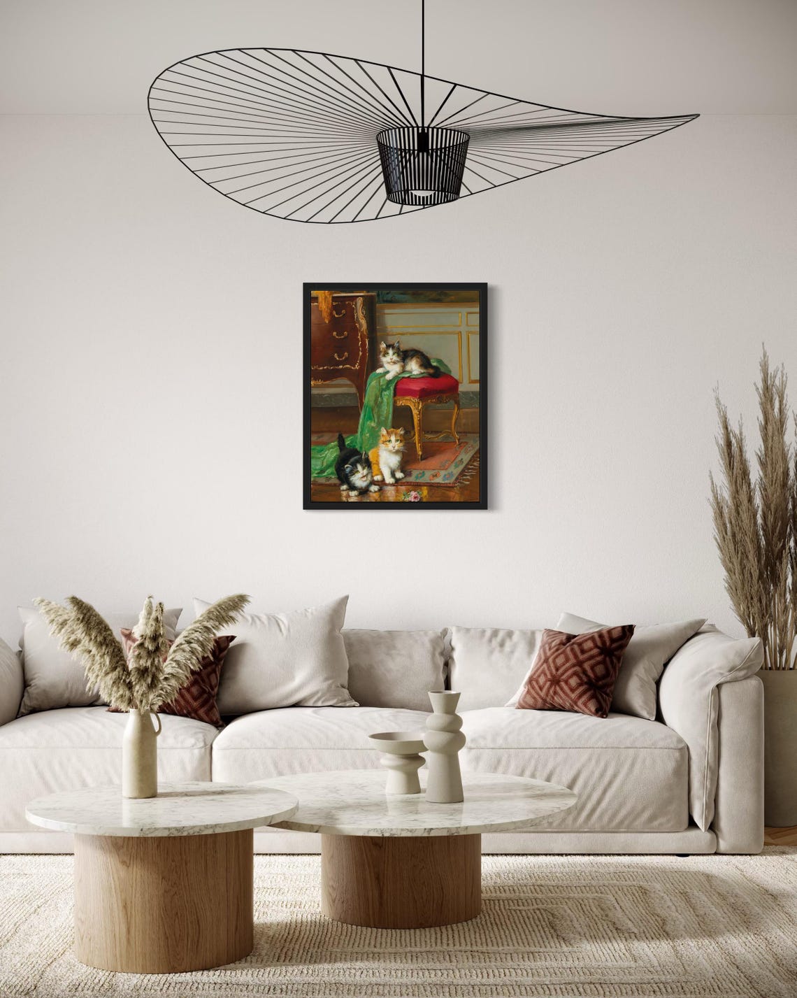 Three Playful Kittens In Elegant Vintage Interior Oil Painting Poster - Image 3