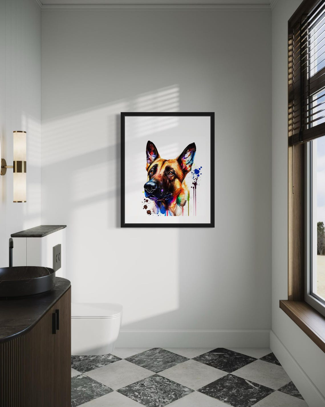 Belgian Malinois Focused Profile Watercolor Splash Portrait Dog Poster - Image 4