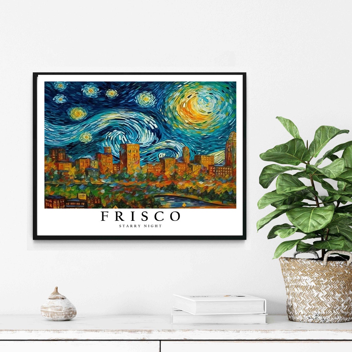 Frisco Starry Night Downtown Skyline River Night Glow Poster - Image 2