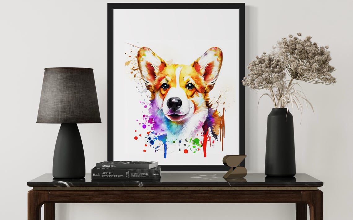 Corgi Rainbow Watercolor Portrait Color Splash Ink Art Poster - Image 3