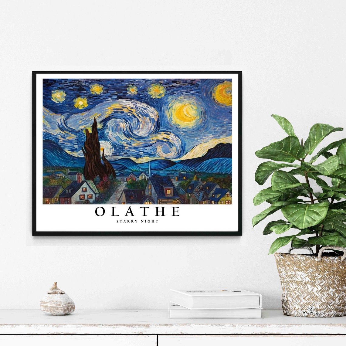 Olathe Starry Night Village Road Tall Cypress Hills View Poster - Image 2