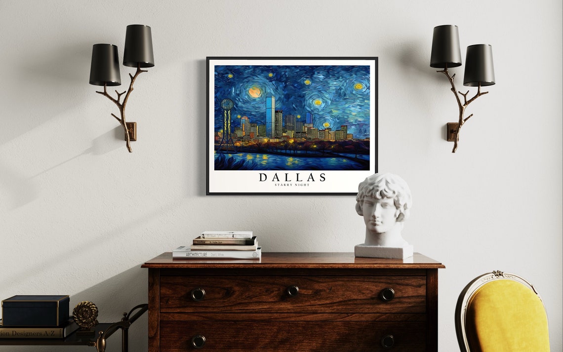 Dallas Starry Night Skyline Reunion Tower Van Gogh City Poster - Image 4