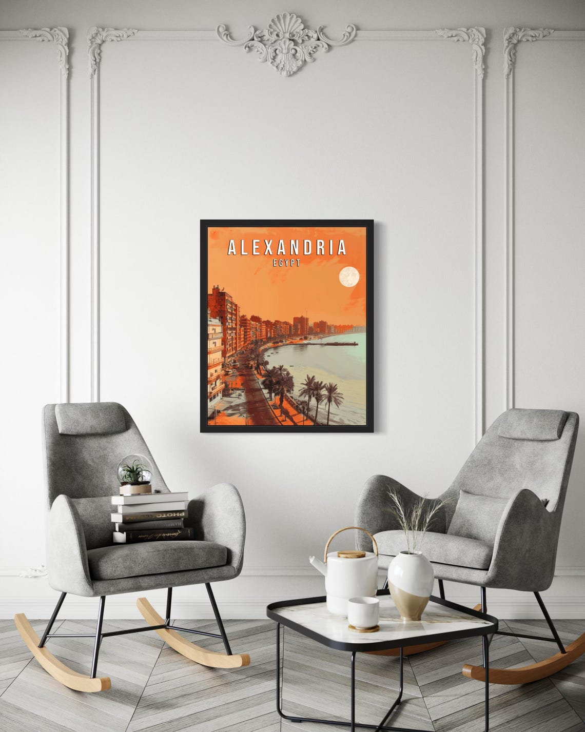 Alexandria Egypt Seafront Corniche at Dusk Vintage Travel Poster - Image 2