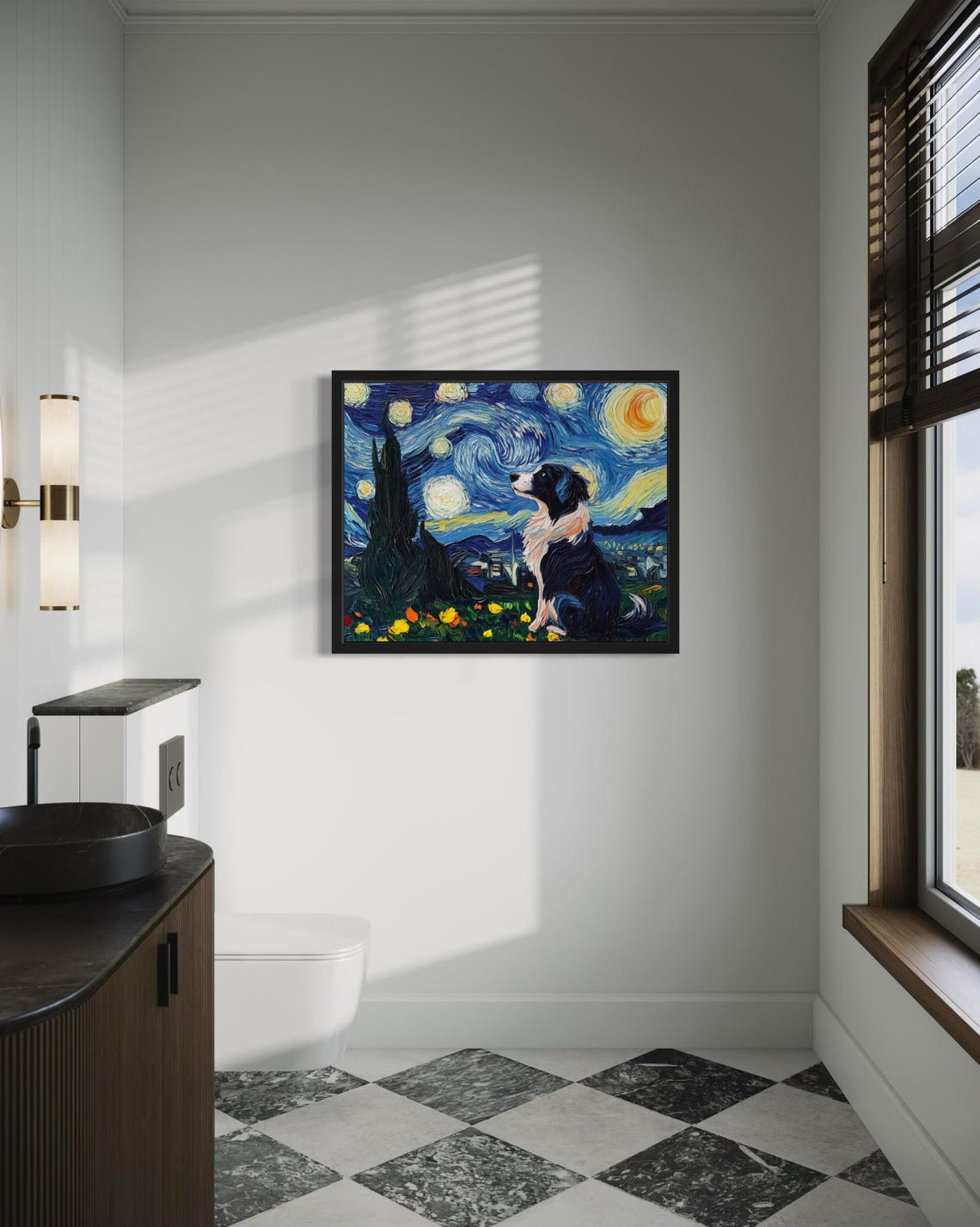 Border Collie Starry Night Van Gogh Style Dog Portrait Poster - Image 4