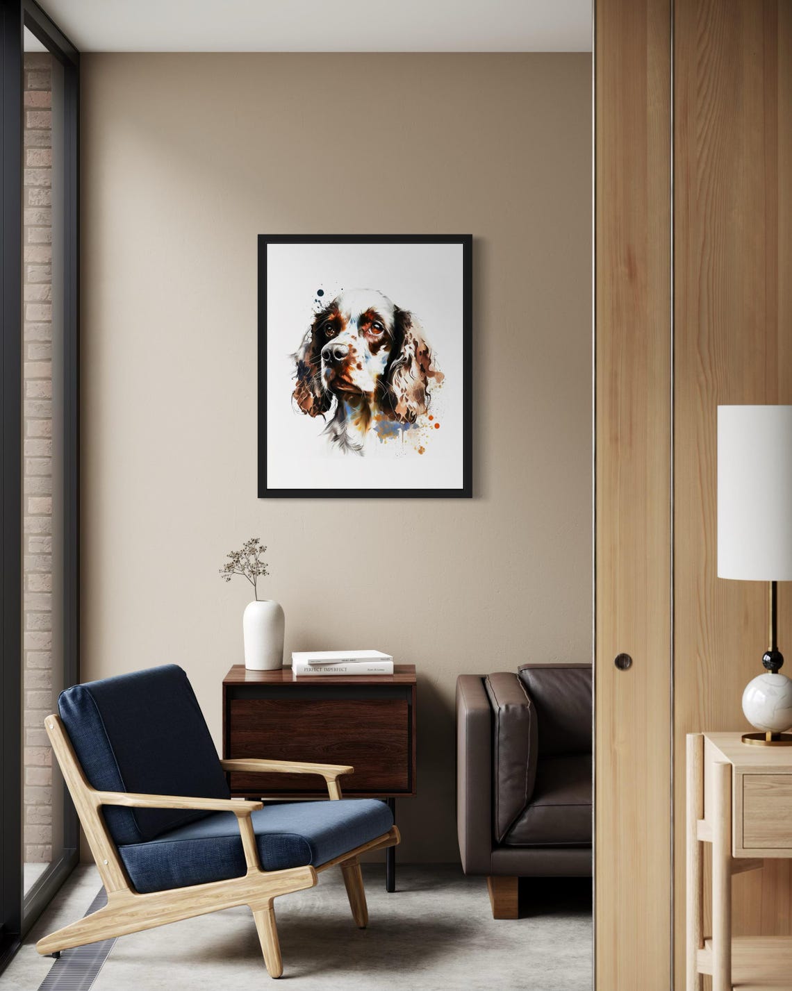 Spaniel Brown White Dog Watercolor Portrait Long Ears Poster - Image 2