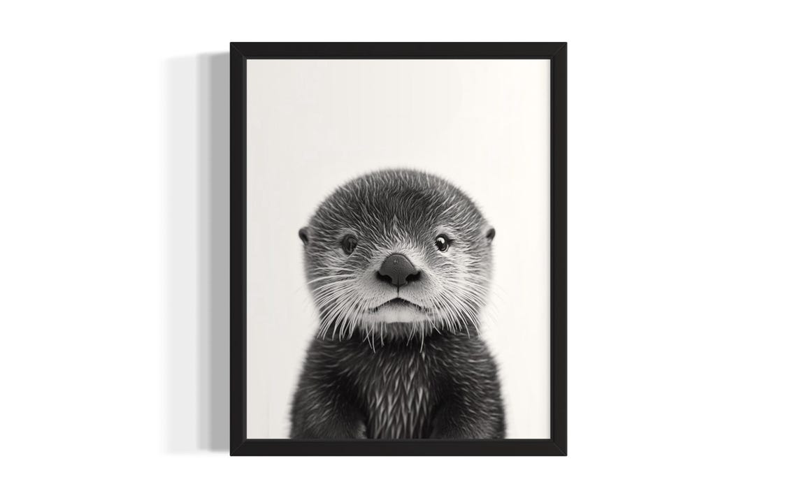Cute Baby Sea Otter Black And White Minimalist Portrait Poster